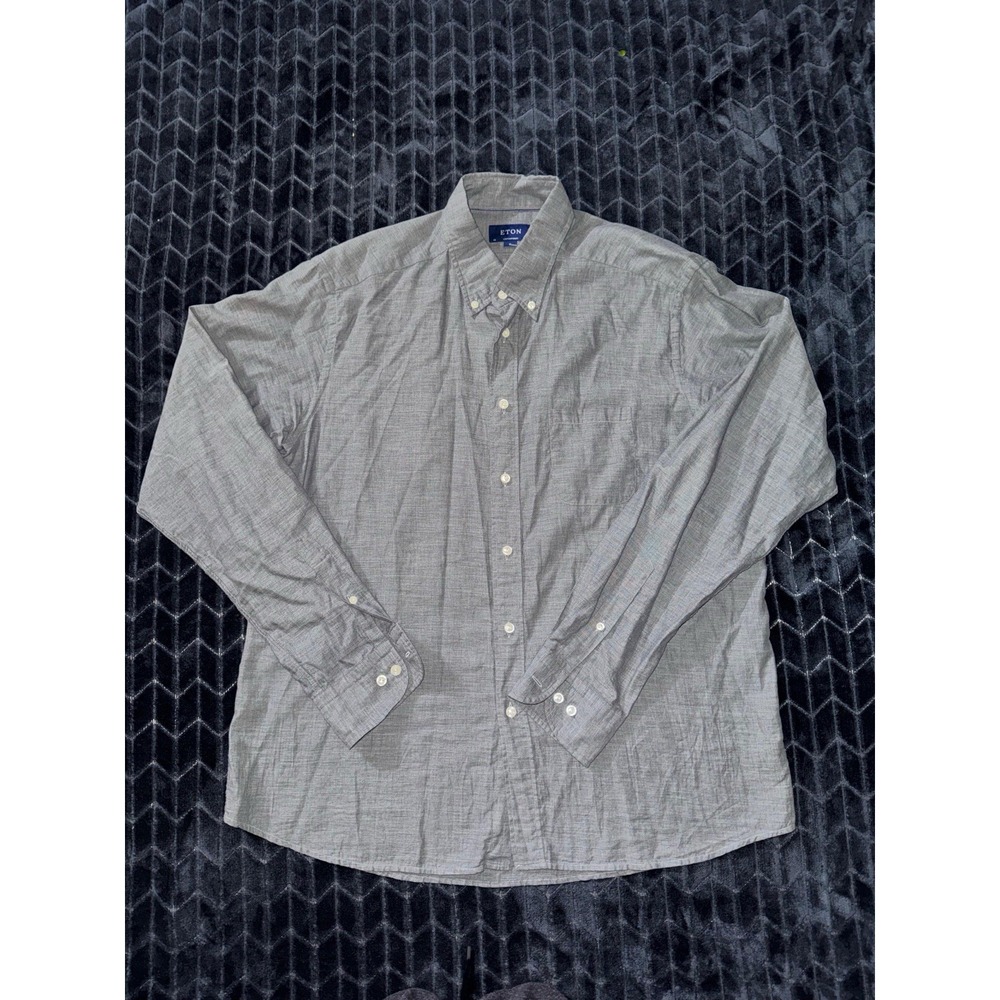 Eton Men's Button Up Shirt‎ Contemporary Gray Long Sleeve Woven Sz XL